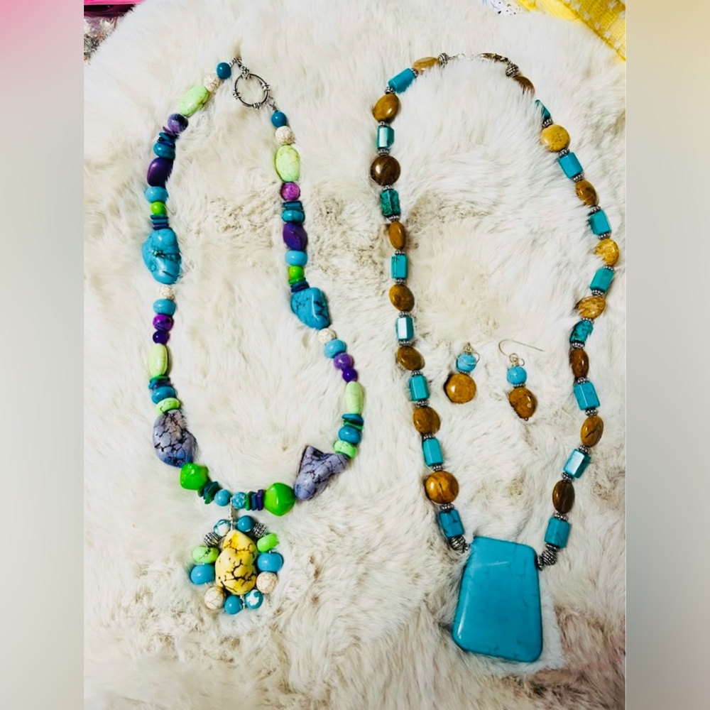 2 Natural Stone HandCrafted Necklace Bundle